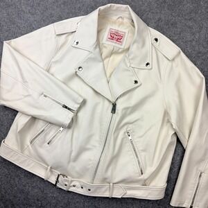 Levi's Jacket Women 3X Plus White Cream Faux Leather Retro Punk Biker Motorcycle